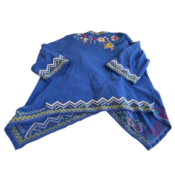 Johnny Was Blue Prisca Embroidered Draped Open Front Cardigan Size XXL - Picture 7 of 12